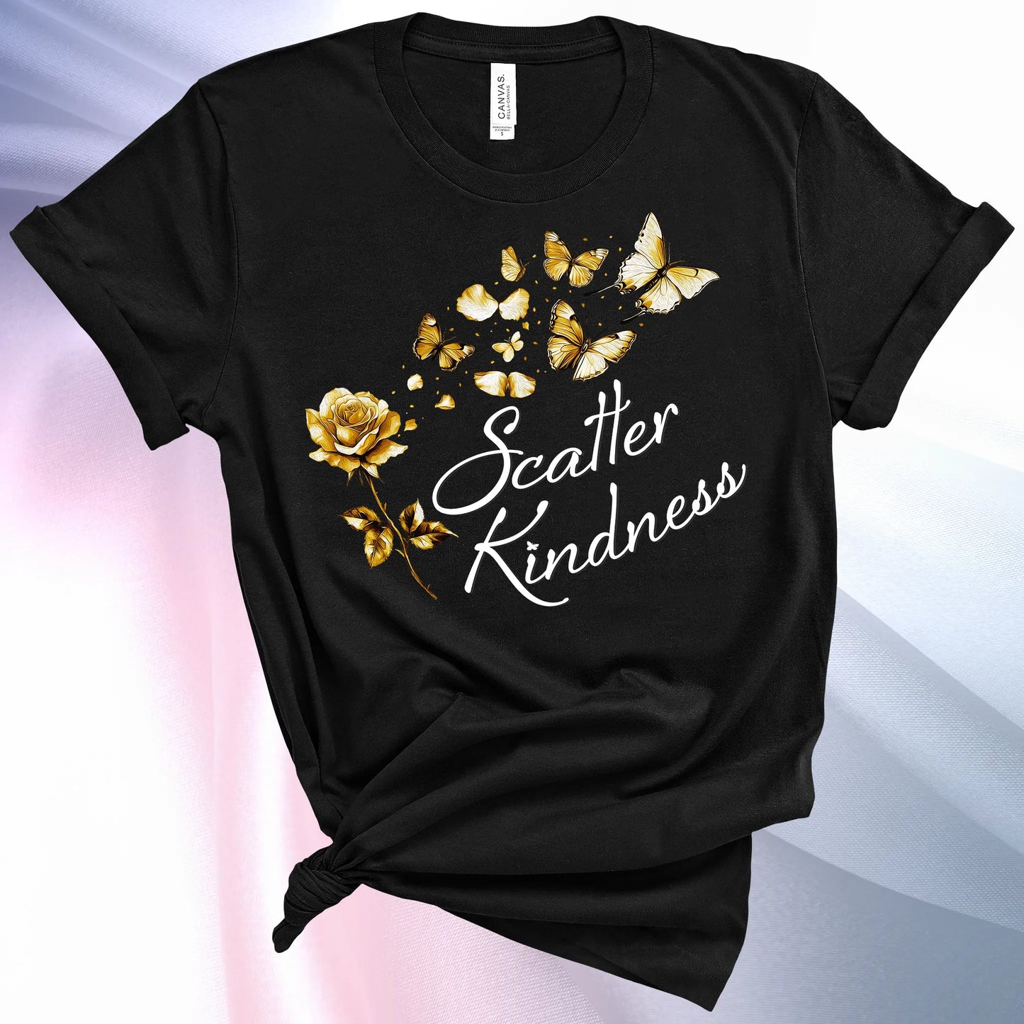 Black colored Scatter Kindness T-Shirt for women, radiate positive vibes and make your world a little brighter!