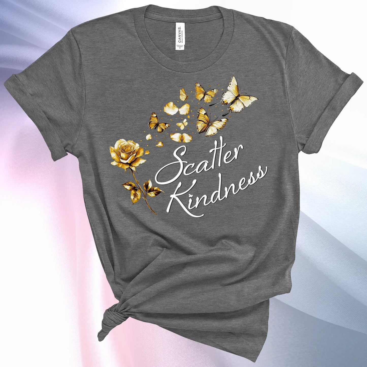 Deep Heather colored Scatter Kindness T-Shirt for women, radiate positive vibes and make your world a little brighter!
