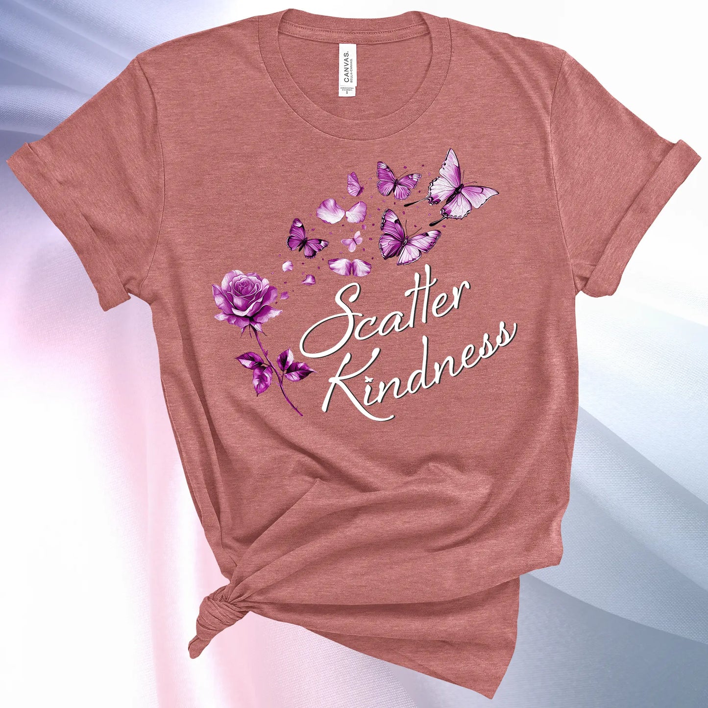 Heather Mauve colored Scatter Kindness T-Shirt for women, radiate positive vibes and make your world a little brighter!