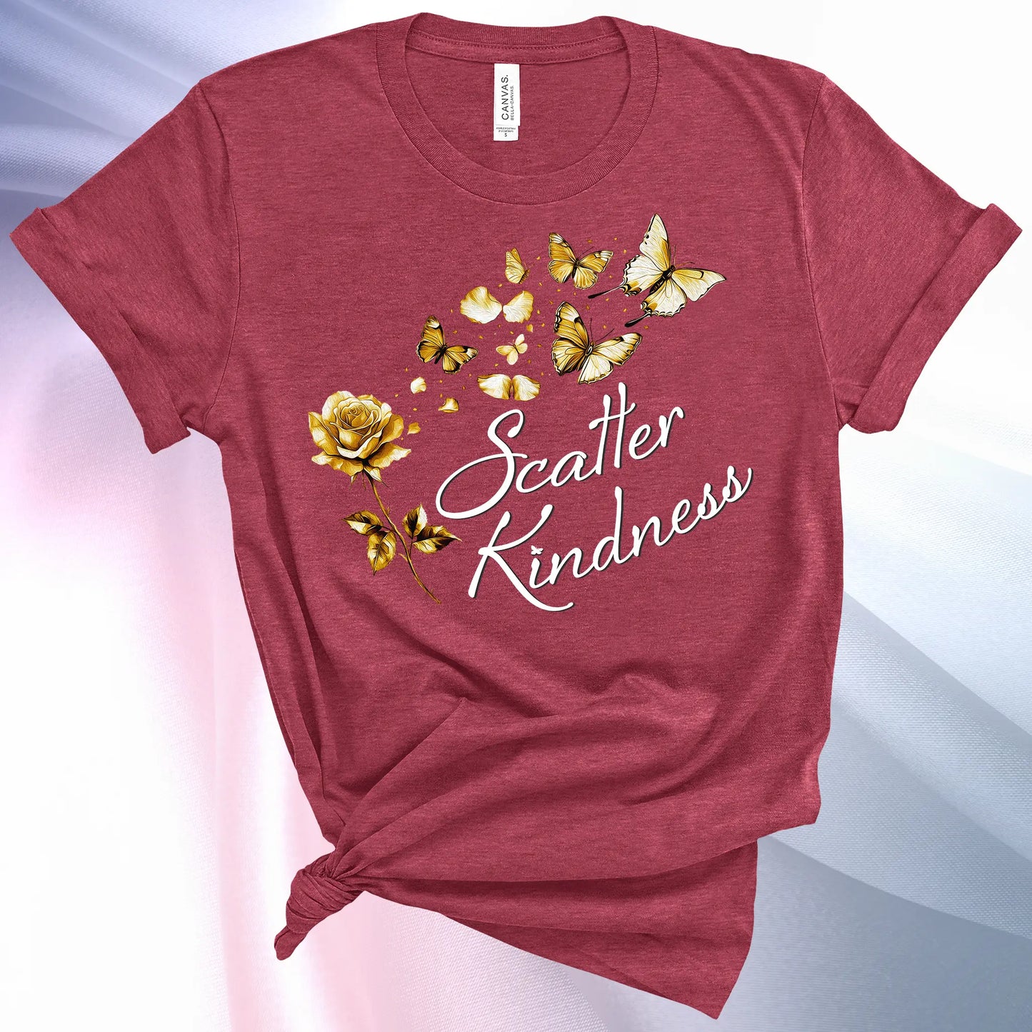 Heather Raspberry colored Scatter Kindness T-Shirt for women, radiate positive vibes and make your world a little brighter!