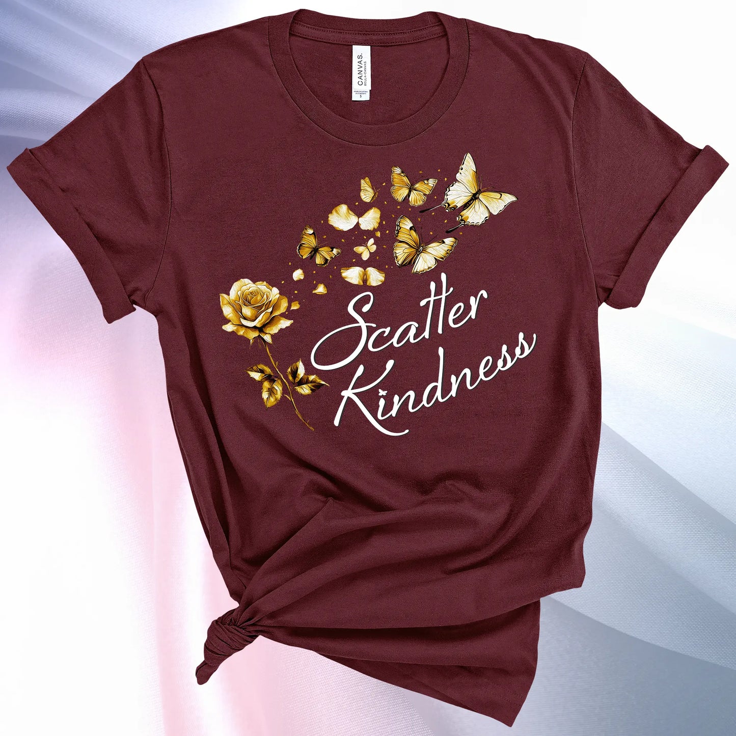 Maroon colored Scatter Kindness T-Shirt for women, radiate positive vibes and make your world a little brighter!