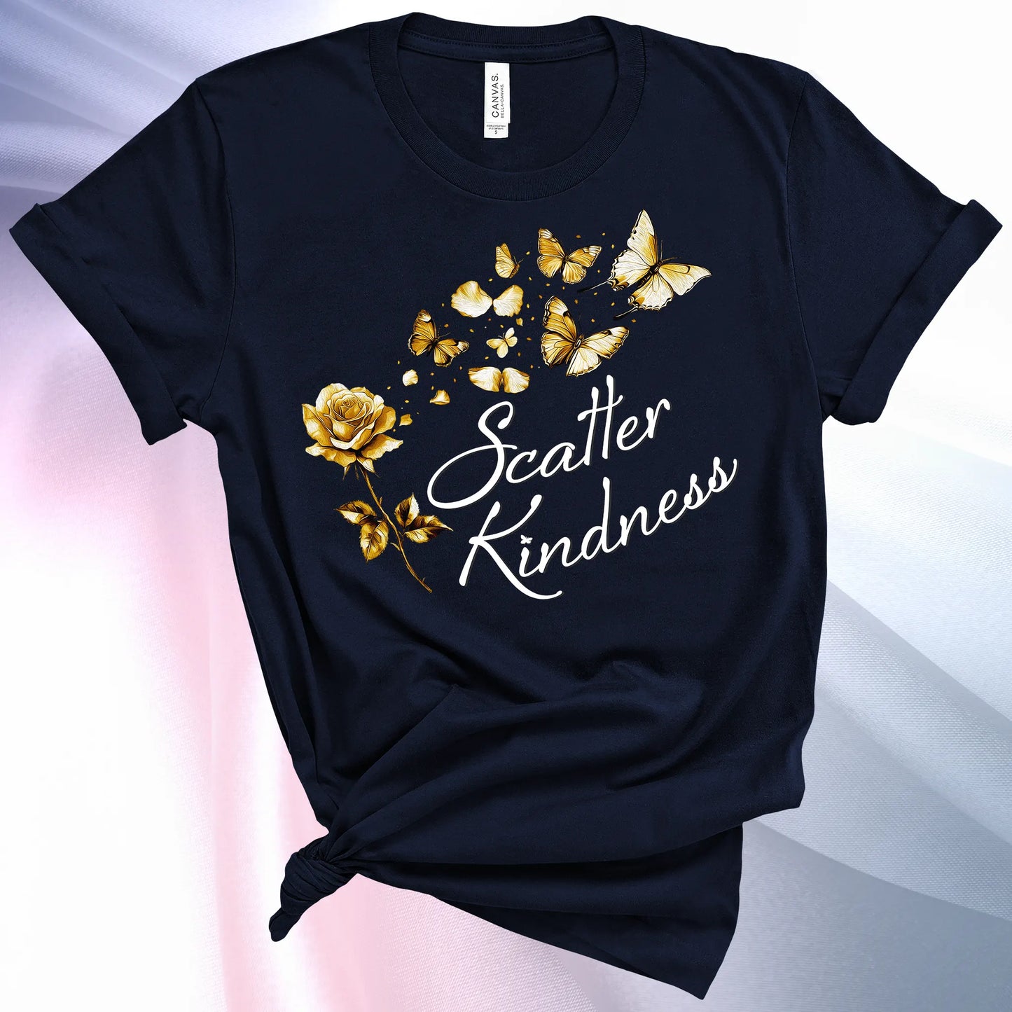 Navy colored Scatter Kindness T-Shirt for women, radiate positive vibes and make your world a little brighter!