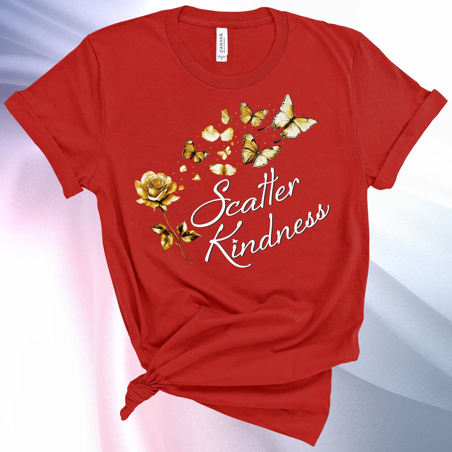 Red colored Scatter Kindness T-Shirt for women, radiate positive vibes and make your world a little brighter!